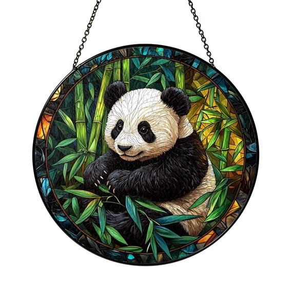 Panda Stained Glass Window Art – Playful Bamboo Design, Nature-Inspired ...