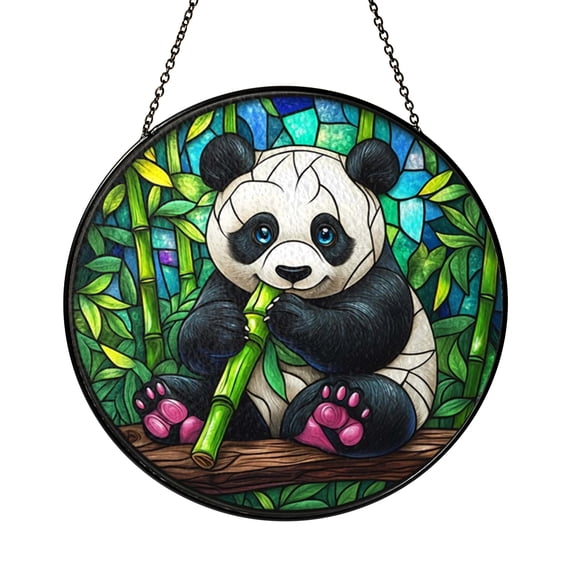 Panda Stained Glass Window Panel Decorative Window Accent