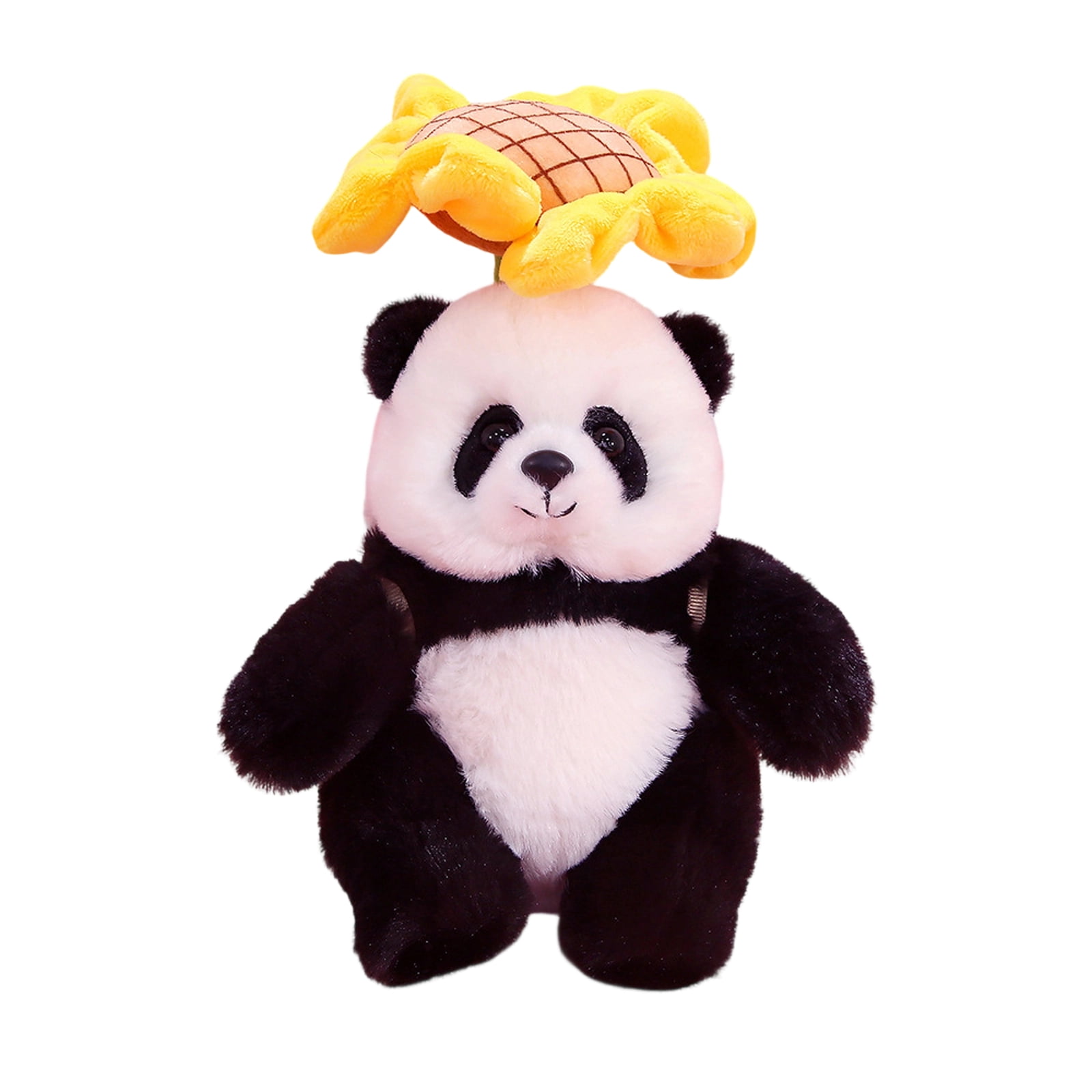 Panda Stuffed Animal Plush Toy - Soft Huggable Design with Sunflower Headpiece, No Tag - For Kids Boys Girls, Bedroom Decor, Playtime, Gifting