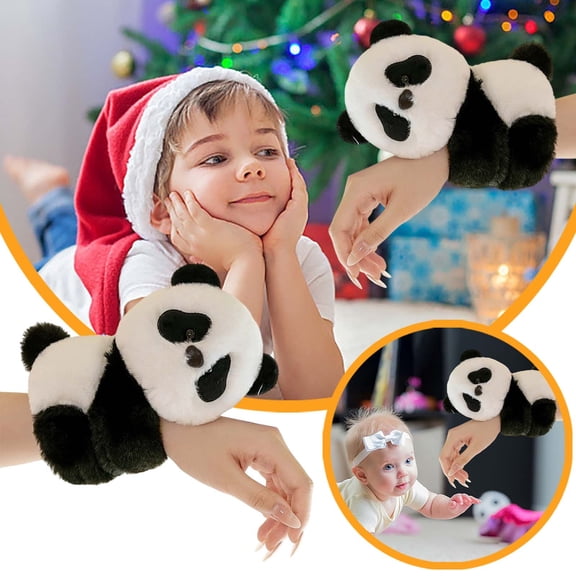 Panda Stuffed Animal Slap Bracelet Fluffy Jungle Animal Snap Bracelets 7.87 Inch Cute Magnetic Bracelet Wrist Wearable Wild Animal Stuffed Plush Band Toy for Boys Girls Accessory Family(Panda)