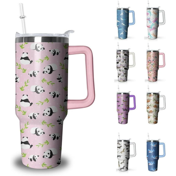 Panda Sublimation Tumbler with Handle and Straw, 40 oz Stainless Steel Insulated Cup with Lid and Straw,Travel Coffee Mug Water Bottle, Birthday Christmas Mothers Day Gifts for Animal Lovers Women
