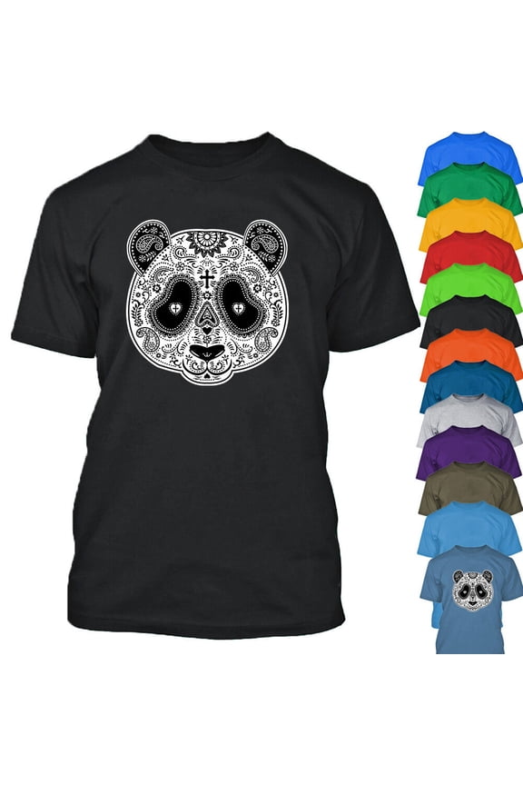 Panda Sugar Skull Mens T-Shirt Funny Mexican Gothic Day Of The Dead Tee Color Irish Green Small