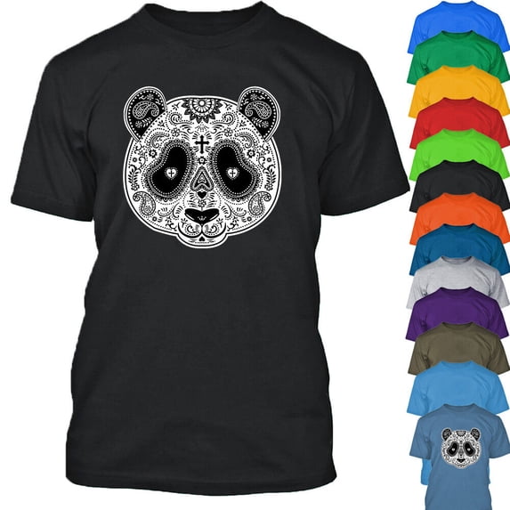 Panda Sugar Skull Mens T-Shirt Funny Mexican Gothic Day Of The Dead Tee Color Royal Blue X-Large