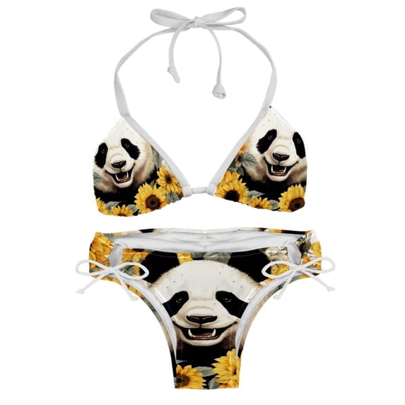 Panda Sunflower Bikini Set with Detachable Sponge & Adjustable Strap, Two-Pack, Ideal for Beach & Pool, Swimsuit Swimsuits Bikini