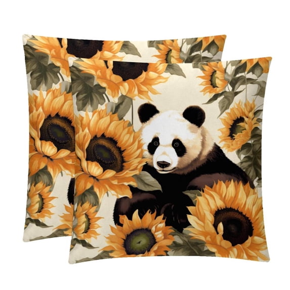 Panda Sunflower Decorative Velvet Throw Pillow Covers for Chair - Set of 2, Unique Patterns, 16x16, 18x18, 20x20 Inches for Home Decor and Gifts
