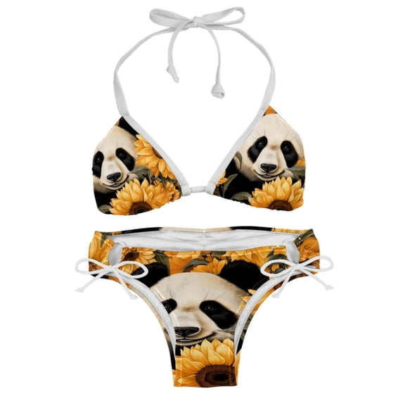 Panda Sunflower Detachable Sponge, Adjustable Strap, Bikini Set Two-Pack Swim Suit – Beach, Pool, Vacation