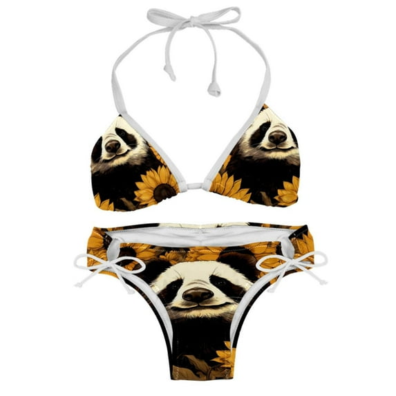 Panda Sunflower Detachable Sponge Bikini Set with Adjustable Strap, Two-Pack - Ideal for Beach and Pool Parties!