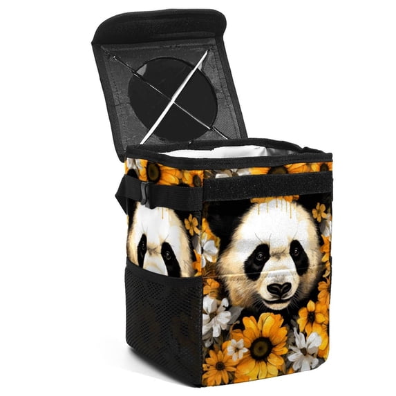 Panda Sunflower Foldable Car Trash Bin with Lid, Leak-Proof, Hanging Storage Bag - Trash Can for Car, Car Garbage Can