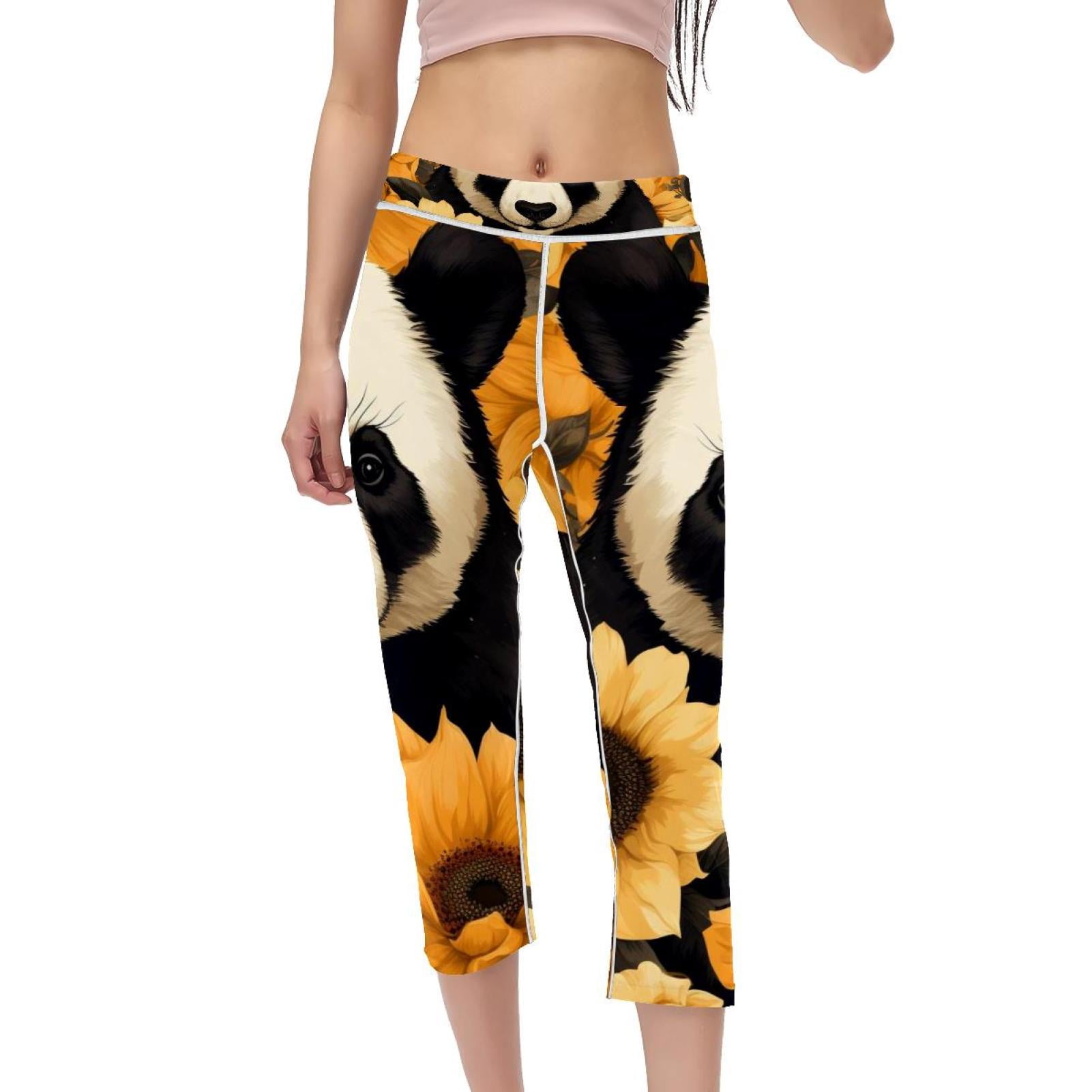 Panda Sunflower High Waist Capris Yoga Pants Gym Leggings Fitness