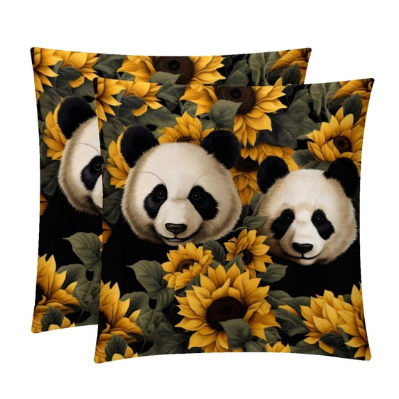 Panda Sunflower Luxurious Velvet Decorative Throw Pillow Covers - Set of 2, Unique Patterns, Available in 16x16, 18x18, and 20x20 Inches for Various Occasions