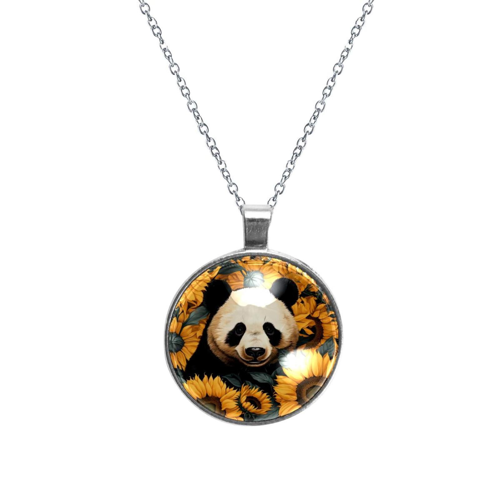 Panda Sunflower Stunning Women's Circular Glass Pendant Necklace ...