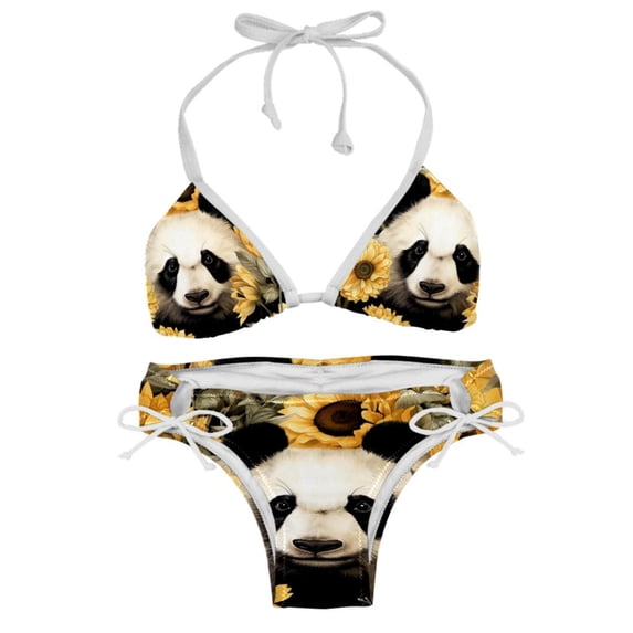 Panda Sunflower Stylish Swim Suits Bikini Set: Detachable Sponge, Adjustable Strap, Two-Pack - Ideal for Beach and Pool %{scenes