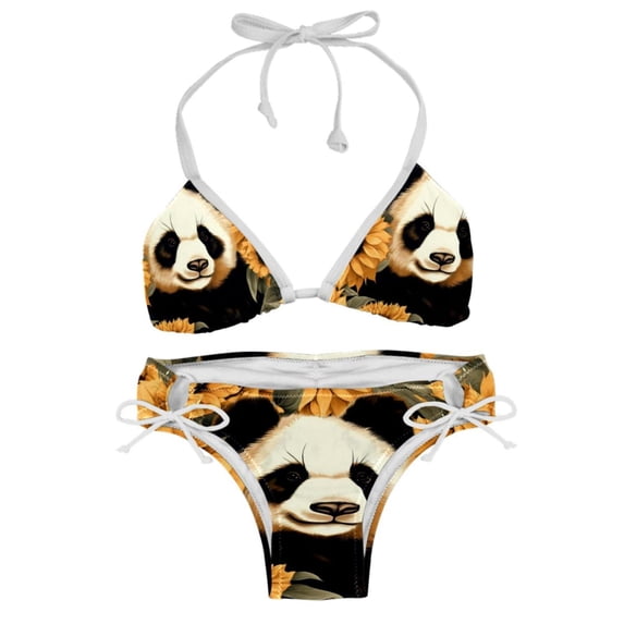 Panda Sunflower Swim Suit Women Bikini Set Detachable Sponge Adjustable Strap Two-Pack Swim Wear