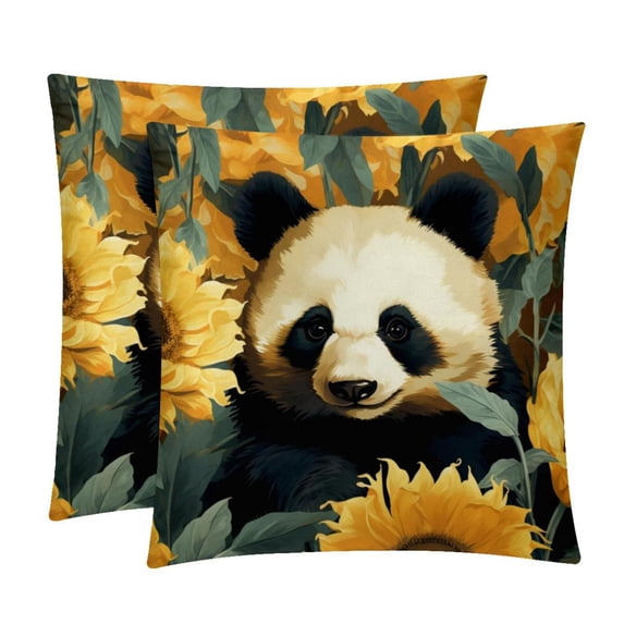 Panda Sunflower Throw Pillow Covers Covers Set of 2, Velvet Cushion Case with Unique Patterns for Bed Pillows, 16x16 18x18 20x20 Inches,for Various Occasions