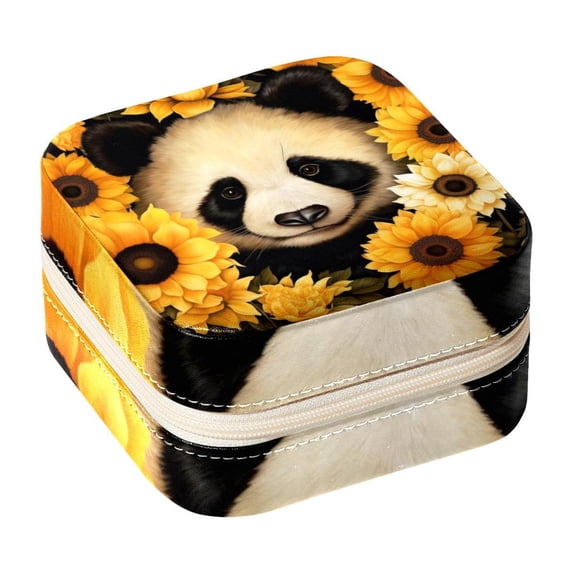 Panda Sunflower Travel Portable Square Jewelry Box for Rings Earrings Necklaces Bracelets Girls Women Display Case Holder Organizer Stand Storage Box