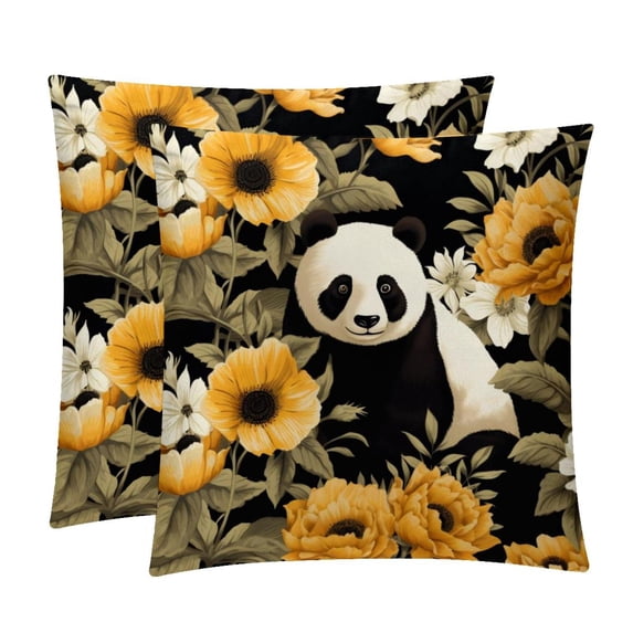 Panda Sunflower Velvet Decorative Throw Pillow Inserts - Set of 2, Chair Pillow Covers - Unique Patterns, 16x16, 18x18, 20x20 Inches for Home Decor & More
