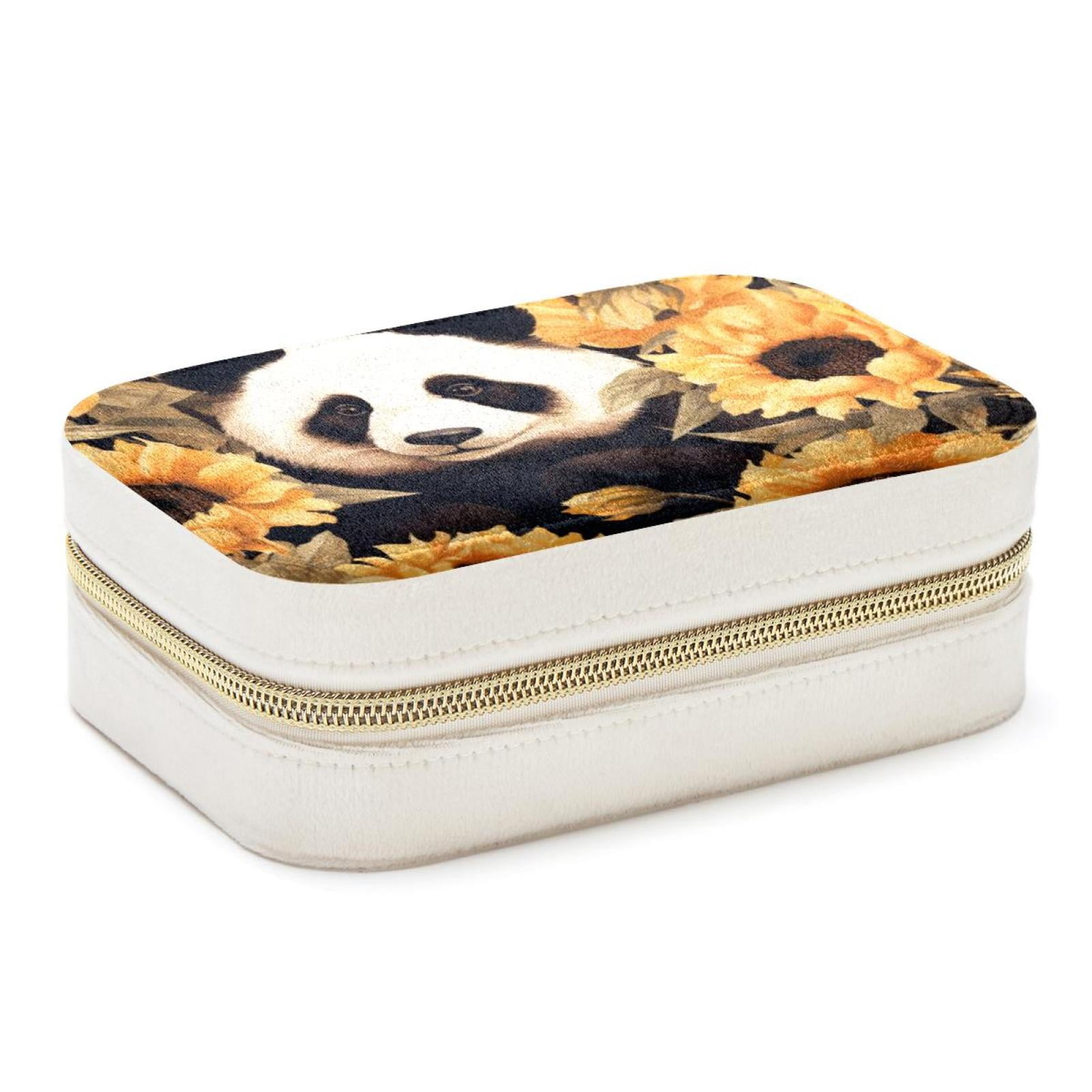 Panda Sunflower Velvet Portable Earring Organizer Box with Removable ...