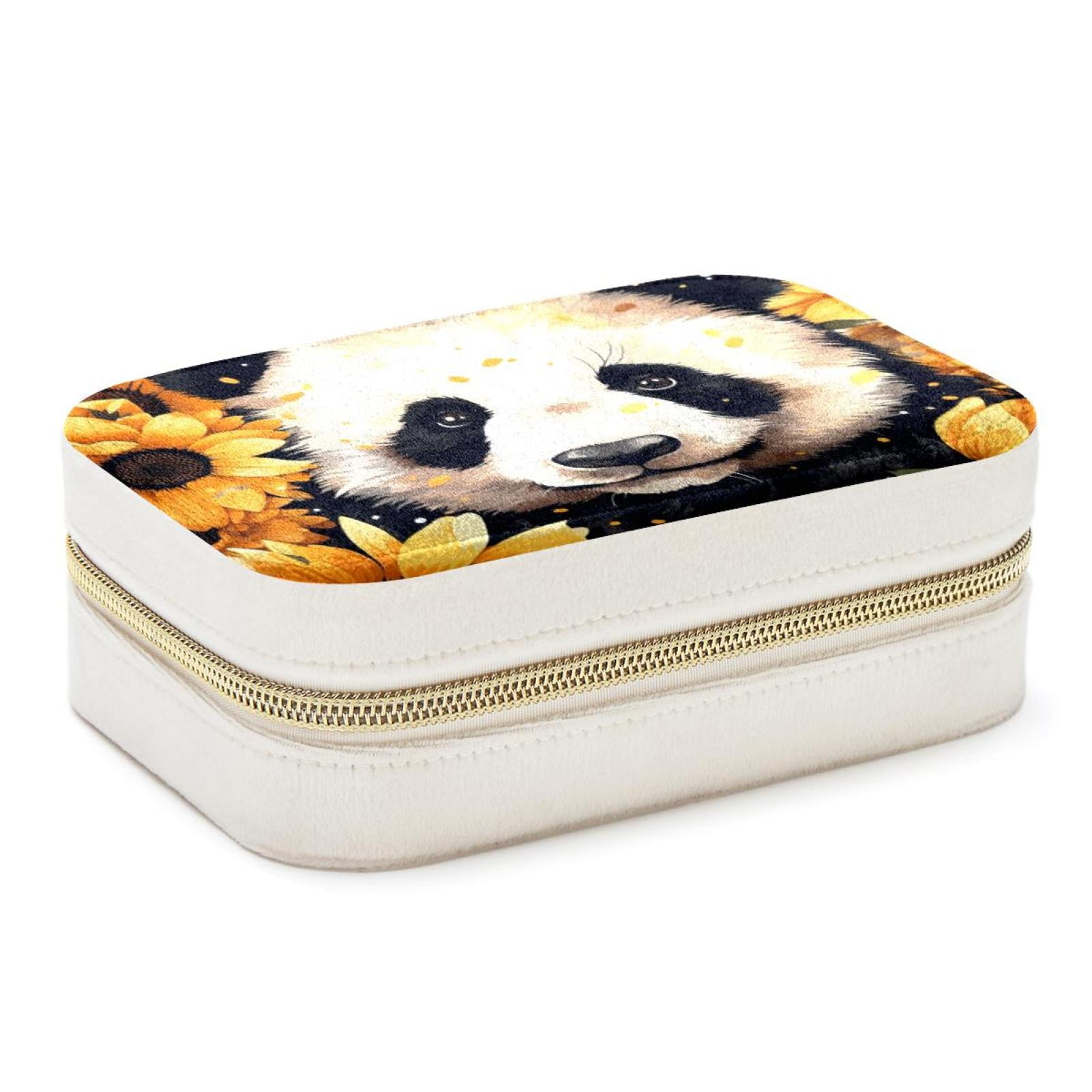 Panda Sunflower Velvet Portable Jewelry Box with Removable Compartment ...