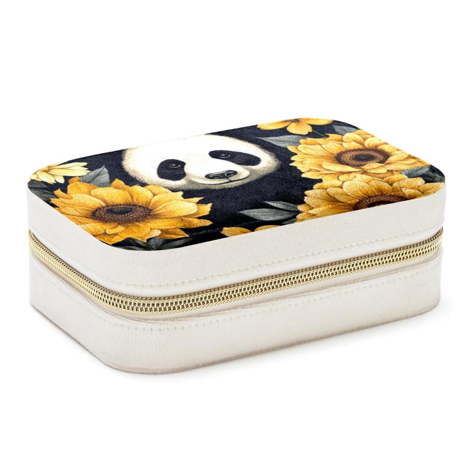 Panda Sunflower Velvet Portable Jewelry Organizer Box with Removable ...