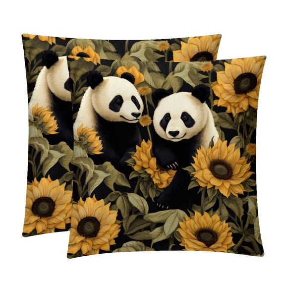 Panda Sunflower Velvet Throw Pillow Covers Set with Unique Patterns - 16x16, 18x18, 20x20 Inches - 2 Throw Pillow Inserts & Covers for Any Occasion