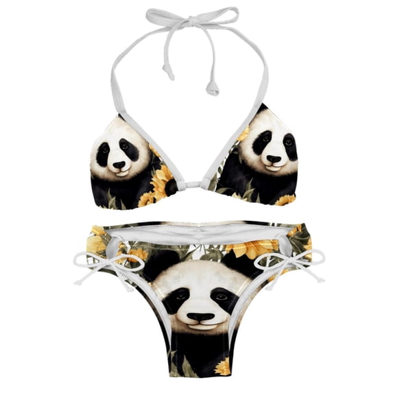 Panda Sunflower Women's Detachable Sponge Adjustable Strap Bikini Set Swimsuit - Two-Pack for Beach Pool Party