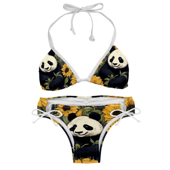 Panda Sunflower Women's One-Piece Swimsuit Bikini Set with Detachable Sponge and Adjustable Strap, Two-Pack, for Swimming Scenes