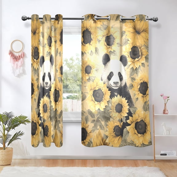 Panda Sunflowers Bear Blackout Curtains Thermal Insulation 63 inch Grommet for Bedroom Living Room Bathroom Kitchen Windows 2 Pack