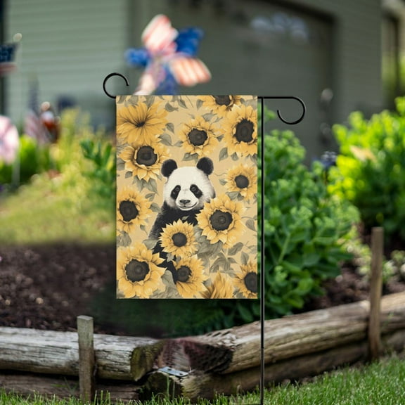 Panda Sunflowers Bear Garden Flag Double Sided Outdoor Banners for Courtyard Outdoor Lawn Farmhouse Holiday Decorations