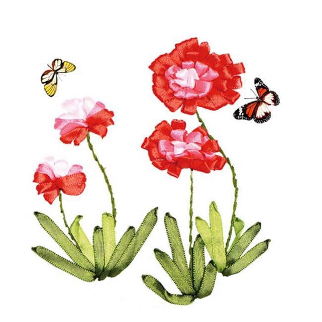 Panda Superstore PF-HOM6492274011-DORIS01046-RP 13.8 x 11.8 in. Flower Ribbon Cross Stitch Embroidery Kit for Beginner DIY Handwork Home Wall Decor, Red