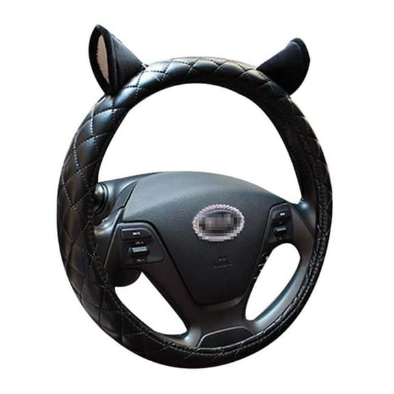 Panda Superstore 14.96 in. Cute Ears Leather Winter Fashion Car Steering Wheel Anti-Skid Handlebar Set, Multi Color