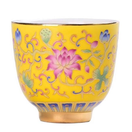 Panda Superstore 2.5 oz Yellow Handmade Enamel Painted Porcelain Kungfu Chinese Japanese Wine & Tea Cup