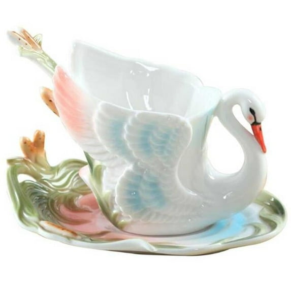 Panda Superstore  5.1 oz Swan Shape Design Porcelain Coffee Tea Cup Sets with Saucer & Spoon, Multi Color