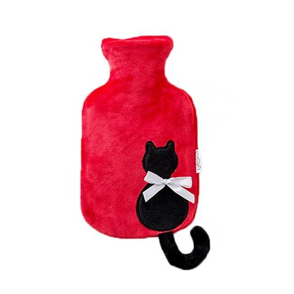 Panda Superstore 500 ml Portable Cat Hot Water Bottle with Soft Plush Cover for Hot & Cold Therapy Pain Relief, Red