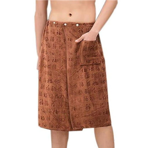 Panda Superstore 55 x 27 in. Mens Chinese Style Shower Bath Towel with Pocket, Brown
