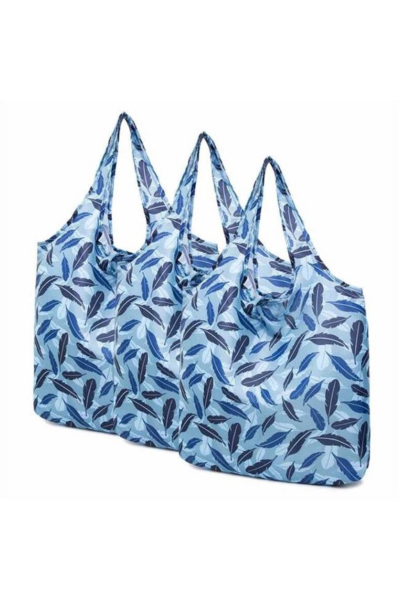 Blue Feather Reusable Grocery Bags Foldable Boutique Shopping Bags Portable Merchandise Tote Bags Gift Bags - 3 Pieces
