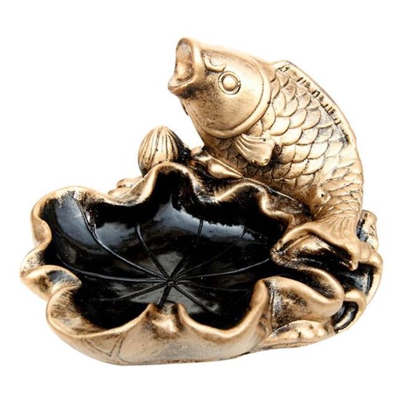 Panda Superstore Creative Home Decoration Stone Portable Carp Ashtray, Gold