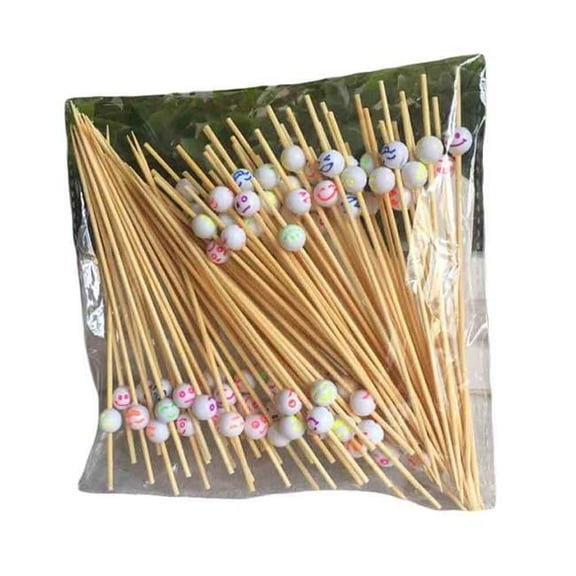 Panda Superstore PS-HOM2566771011-DORIS01732 Disposable Bamboo Fruit Cocktail Picks - Smiling Face - 200 Piece