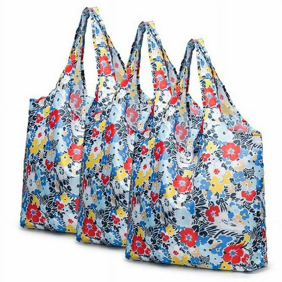 Panda Superstore Flower Reusable Grocery Bags Foldable Boutique Shopping Bags Portable Merchandise Tote Bags Gift Bags - 3 Pieces
