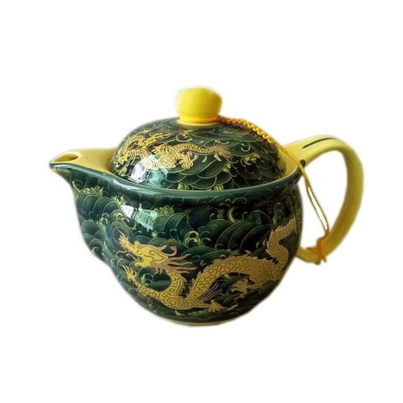 Panda Superstore Golden Dragon Porcelain Tea Kettle Gift for Friend, Green