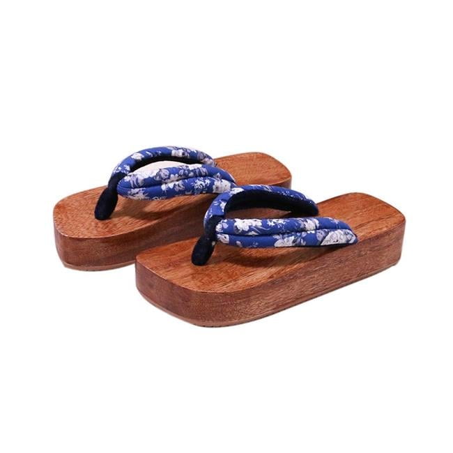 Panda Superstore Japanese Style Wooden Clogs Womens Blue White