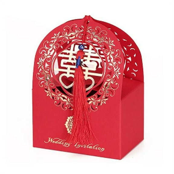 Panda Superstore  Laser Cut Chinese Style Decorative Treats Cookies Wedding Candy Box for Wedding Party, Red - 10 Piece