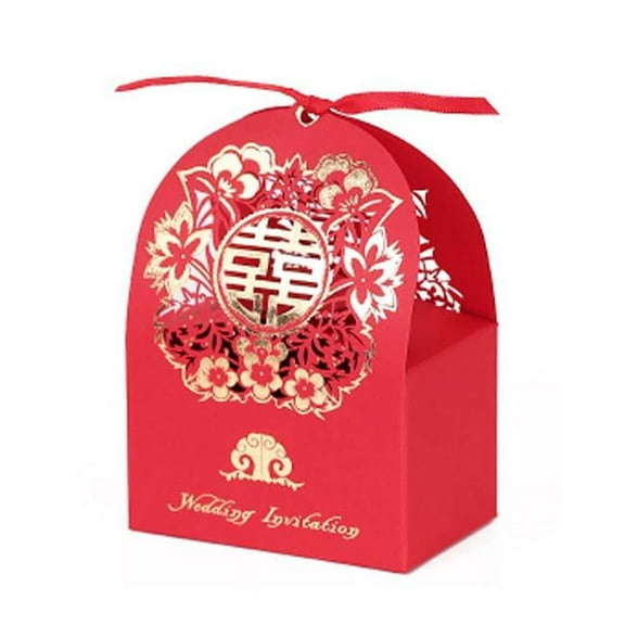 Panda Superstore Laser Cut Chinese Style Paper Gift Decorative Packages Paper Wedding Candy Boxes, Red - 10 Piece