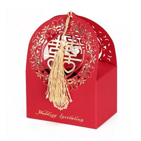 Panda Superstore Laser Cut Chinese Style Wedding Party Candy Box Chocolate Box Kit, Red - 10 Piece