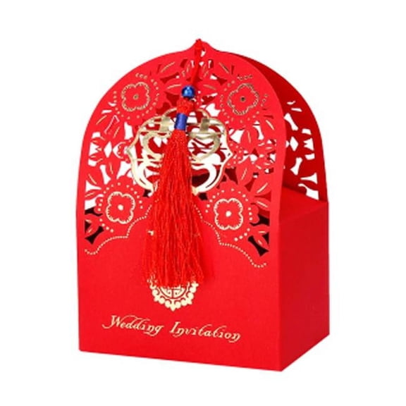 Panda Superstore Laser Cut Chinese Style Wedding Party Favor Paper Chocolate Gift Box, Red - 10 Piece
