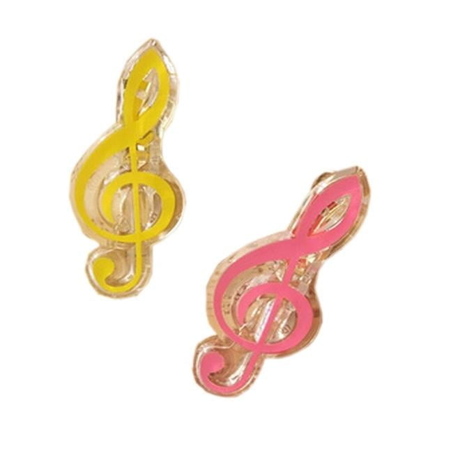 Panda Superstore  Lovely Musical Note Plastic Binder Clips - Pink & Yellow - Set of 2
