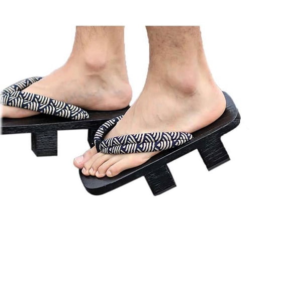 Panda Superstore Mens Japanese Traditional Wooden Clogs Geta Wide Sole Flip Flops Sandals, Multi Color - No.3