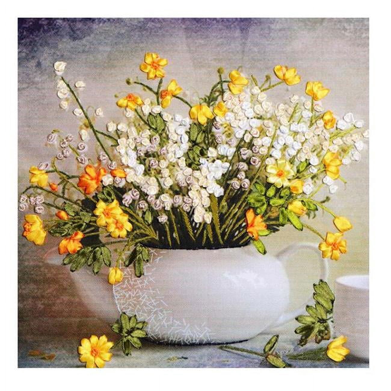 Panda Superstore PF-HOM6492274011-DORIS01036-RP 19.6 x 15.7 in. Byellow Ribbon Embroidery Stamped Cross Stitch Kit for Wall Decor, Yellow