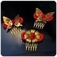 thumbnail image 1 of Panda Superstore PS-BEA11058011-HIROCO00790 Charming Traditional Chinese Wedding Hair Combs Accessory, Gold & Red - Set of 3, 1 of 1
