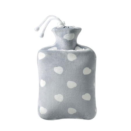 Panda Superstore PS-HEA3763901-KELLY00629-RP Portable Hot Water Bottle with Cozy Plush Cover for Hot & Cold Therapy Pain Relief, Gray Hearts