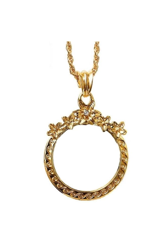 PS-OFF3776271-YAN01962 Fashion Magnifying Glass Necklace Flower - shaped Hanging Jewelry, Gold
